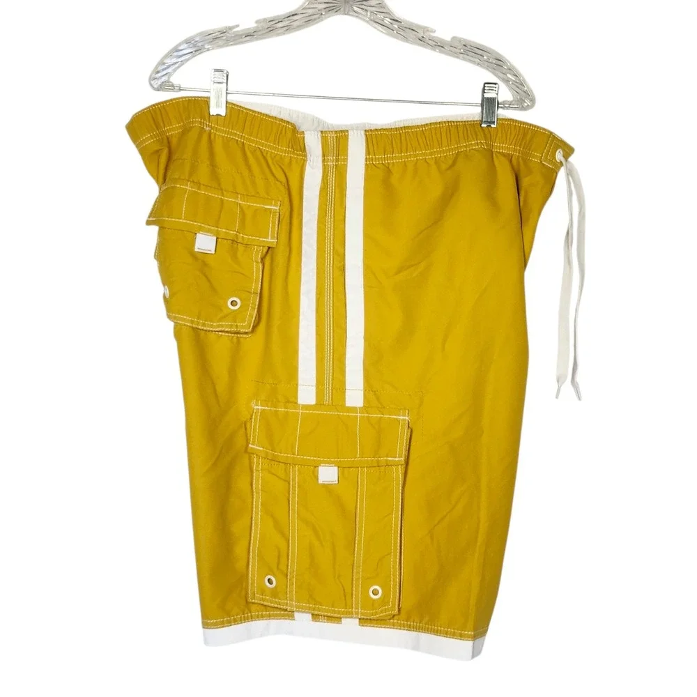 Counter Culture Mens 2XL Cargo Swim Trunks‎ Y2K Yellow Board Shorts NWT